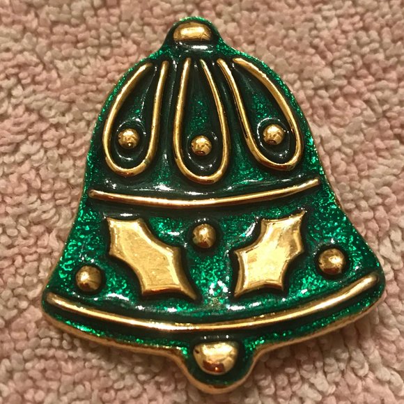 VTG CHRISTMAS Green + Goldtone Bell - Picture 3 of 5